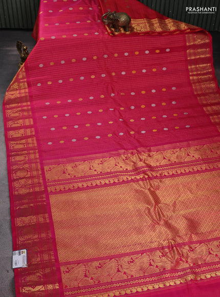 Pure gadwal silk saree pink with allover zari checks & buttas and rich zari wovenn border