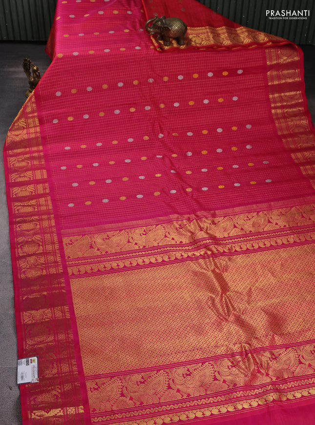 Pure gadwal silk saree pink with allover zari checks & buttas and rich zari wovenn border