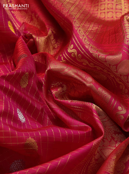 Pure gadwal silk saree pink with allover zari checks & buttas and rich zari wovenn border