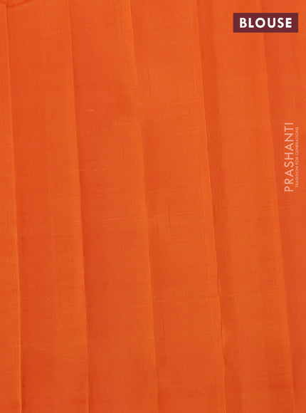 Pure gadwal silk saree wine shade and orange with silver & gold zari woven buttas and temple design simple border