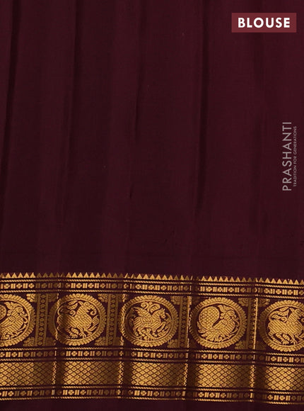 Pure gadwal silk saree pista green and deep maroon with thread & zari woven buttas and temple design zari woven border