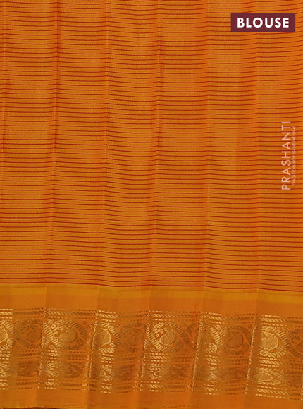 Pure gadwal silk saree violet and mango yellow with allover checked pattern & zari buttas and temple design zari woven border