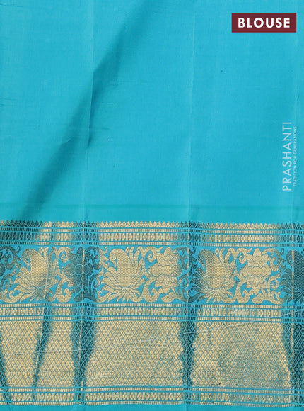 Pure gadwal silk saree pink and teal blue with silver & gold zari woven buttas and temple design zari woven border