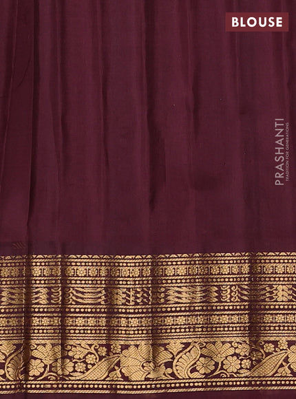 Pure gadwal silk saree yellow and deep maroon with allover zari woven buttas and temple design zari woven border