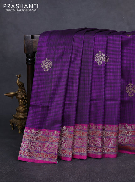 Banarasi dupion silk saree purple and pink with thread & zari woven buttas and woven border
