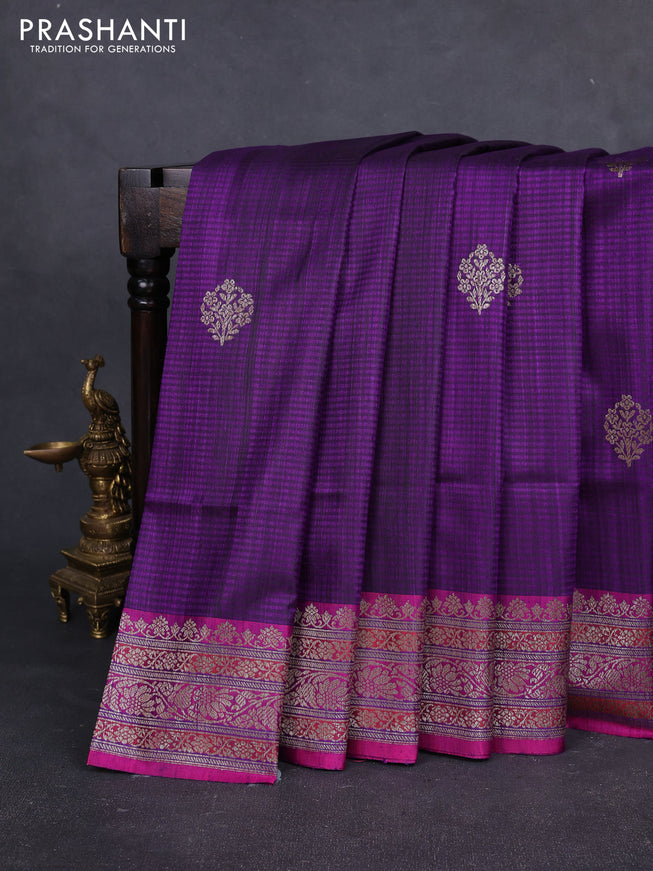 Banarasi dupion silk saree purple and pink with thread & zari woven buttas and woven border