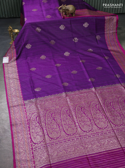 Banarasi dupion silk saree purple and pink with thread & zari woven buttas and woven border