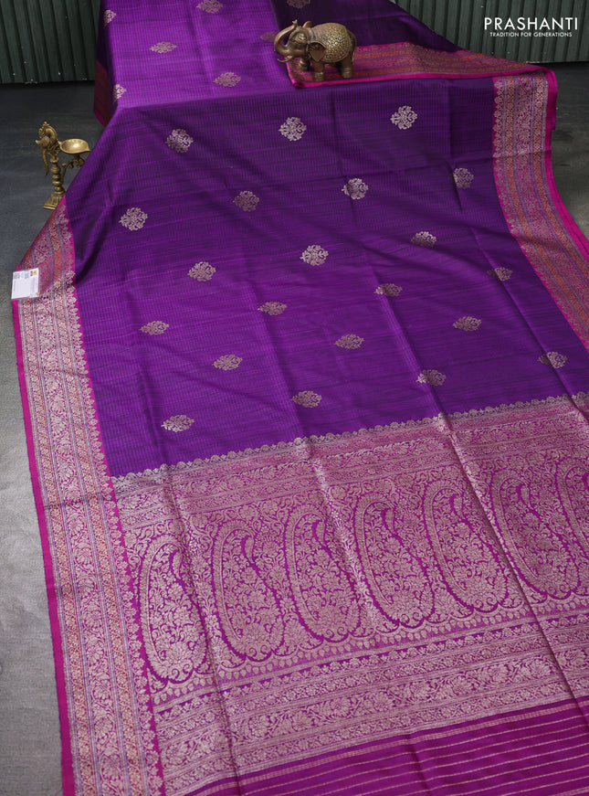 Banarasi dupion silk saree purple and pink with thread & zari woven buttas and woven border