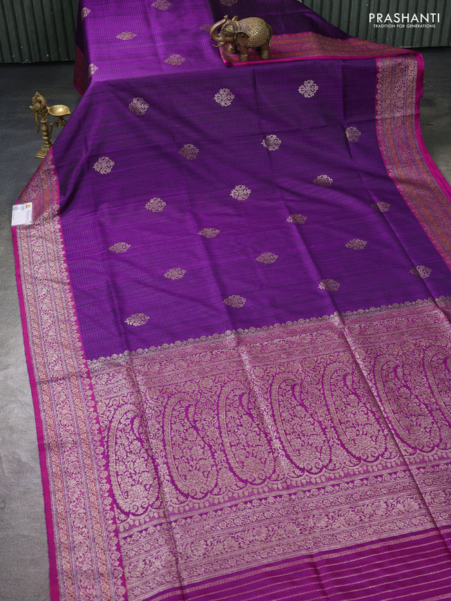 Banarasi dupion silk saree purple and pink with thread & zari woven buttas and woven border