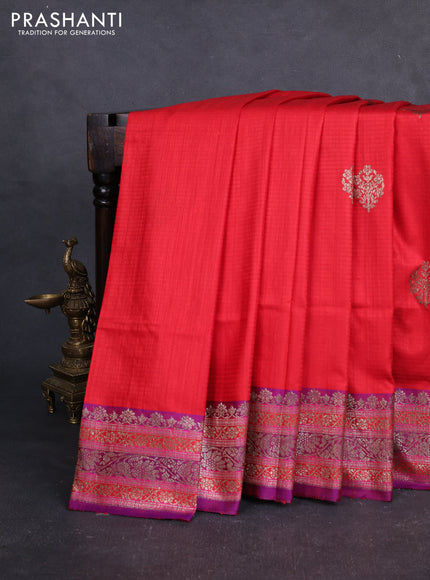 Banarasi dupion silk saree red and purple with thread & zari woven buttas and woven border