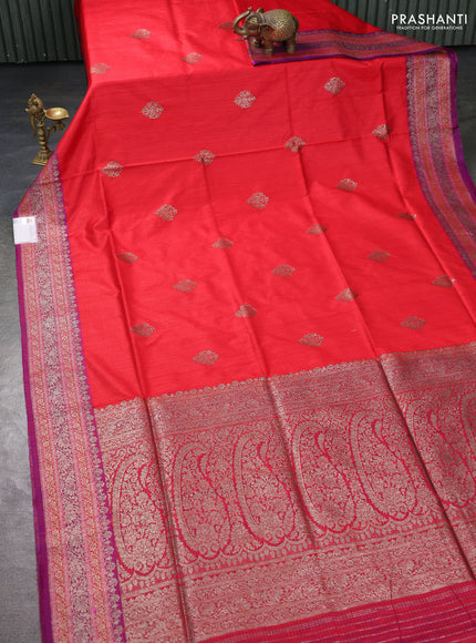 Banarasi dupion silk saree red and purple with thread & zari woven buttas and woven border