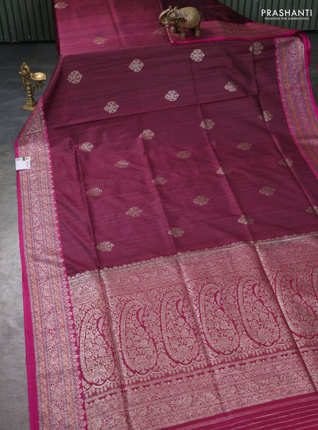 Banarasi dupion silk saree wine shade and pink with thread & zari woven buttas and woven border