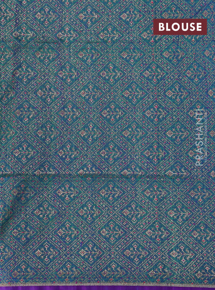 Banarasi dupion silk saree dual shade of bluish green and purple with thread & zari woven buttas and zari woven simple border