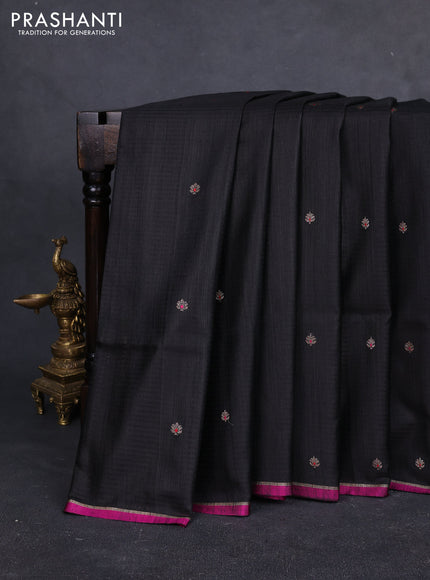 Banarasi dupion silk saree black and pink with thread & zari woven buttas and zari woven simple border