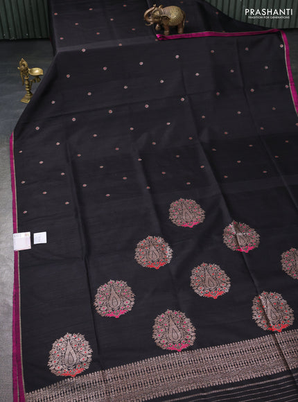 Banarasi dupion silk saree black and pink with thread & zari woven buttas and zari woven simple border