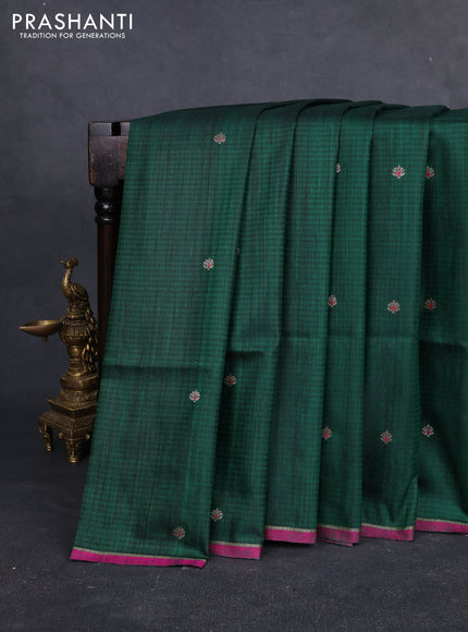 Banarasi dupion silk saree green and pink with thread & zari woven buttas and zari woven simple border
