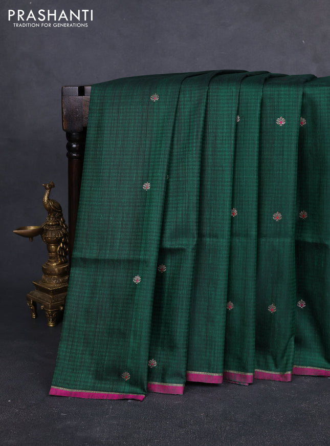 Banarasi dupion silk saree green and pink with thread & zari woven buttas and zari woven simple border