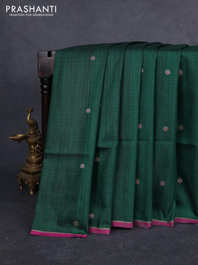 Banarasi dupion silk saree green and pink with thread & zari woven buttas and zari woven simple border