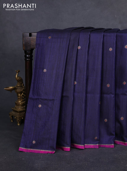 Banarasi dupion silk saree navy blue and pink with thread & zari woven buttas and zari woven simple border