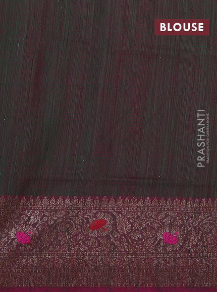Banarasi dupion silk saree green and magenta pink with allover thread & zari woven floral weaves and woven border