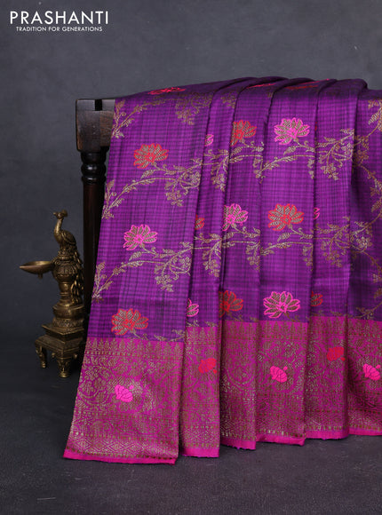 Banarasi dupion silk saree purple and pink with allover thread & zari woven floral weaves and woven border