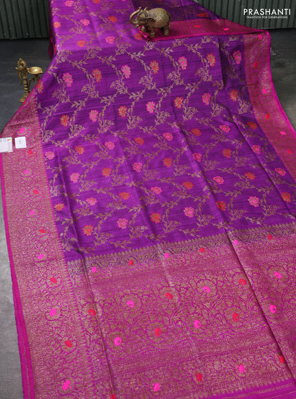 Banarasi dupion silk saree purple and pink with allover thread & zari woven floral weaves and woven border