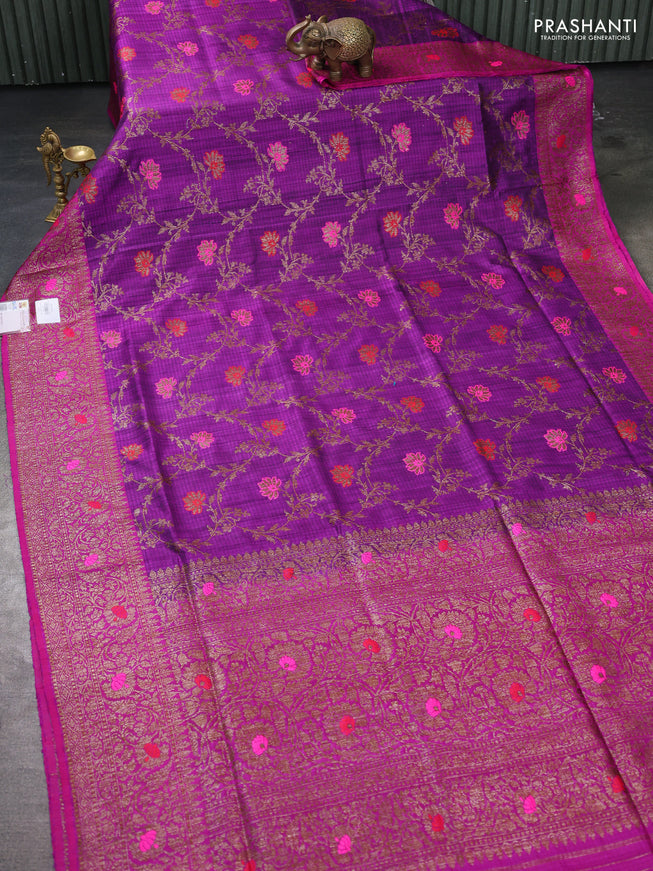 Banarasi dupion silk saree purple and pink with allover thread & zari woven floral weaves and woven border