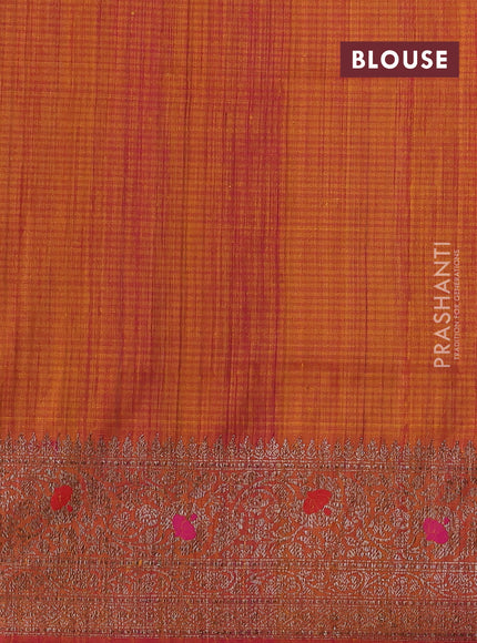 Banarasi dupion silk saree yellow and dual tone pink with allover thread & zari woven floral weaves and woven border