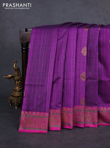 Banarasi dupion silk saree purple and pink with thread & zari woven buttas and woven border