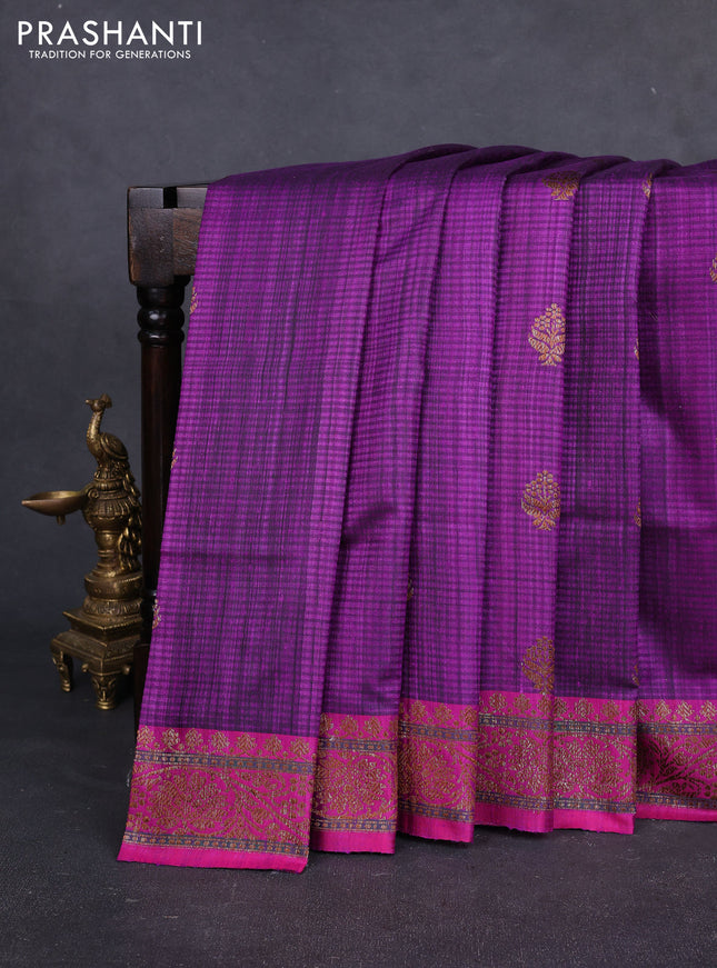 Banarasi dupion silk saree purple and pink with thread & zari woven buttas and woven border