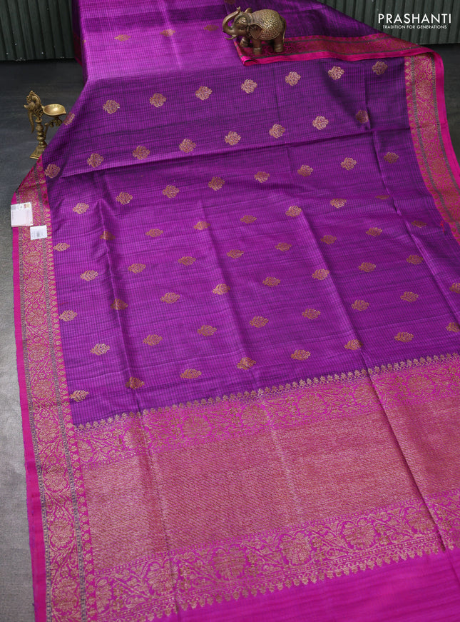 Banarasi dupion silk saree purple and pink with thread & zari woven buttas and woven border