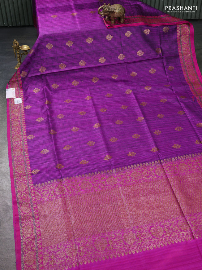 Banarasi dupion silk saree purple and pink with thread & zari woven buttas and woven border