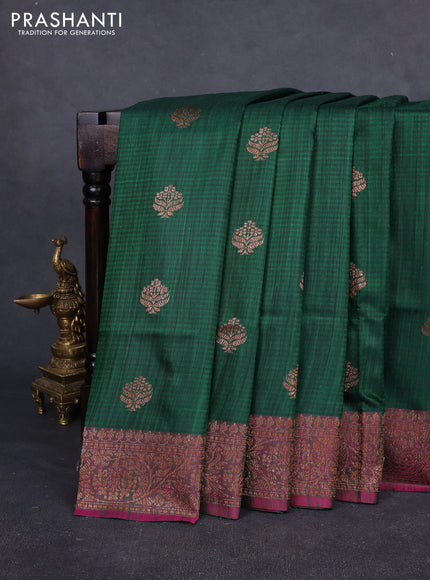 Banarasi dupion silk saree green and pink with thread & zari woven buttas and woven border
