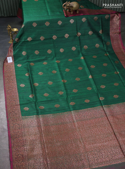 Banarasi dupion silk saree green and pink with thread & zari woven buttas and woven border