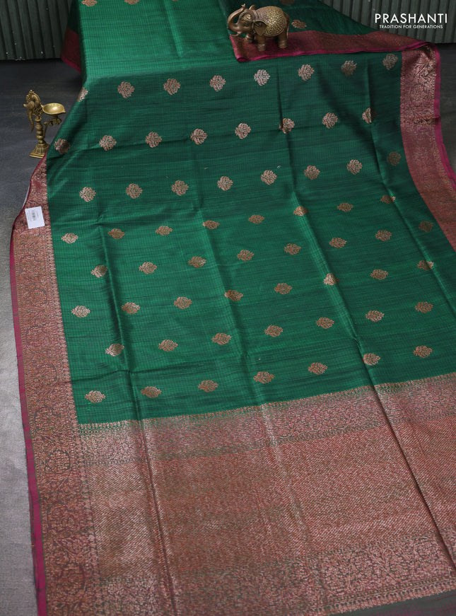 Banarasi dupion silk saree green and pink with thread & zari woven buttas and woven border