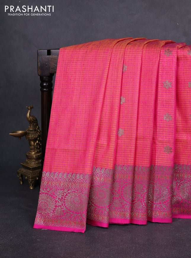Banarasi dupion silk saree dual shade of pink and pink with thread & zari woven buttas and woven border