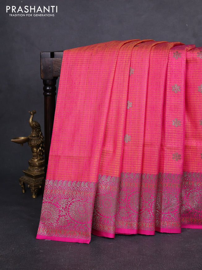 Banarasi dupion silk saree dual shade of pink and pink with thread & zari woven buttas and woven border
