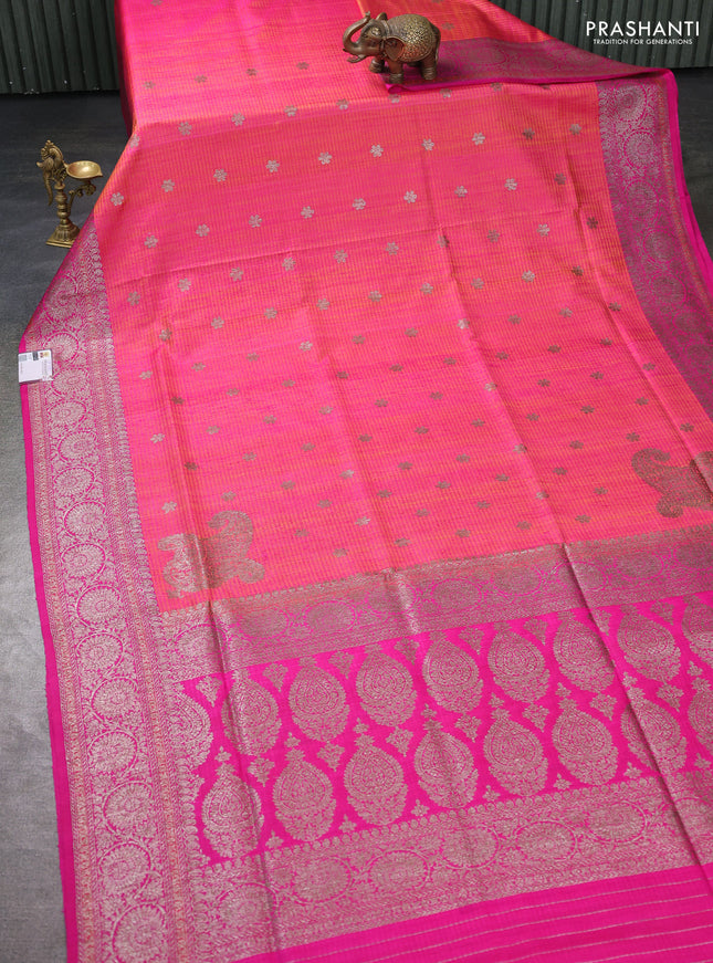 Banarasi dupion silk saree dual shade of pink and pink with thread & zari woven buttas and woven border