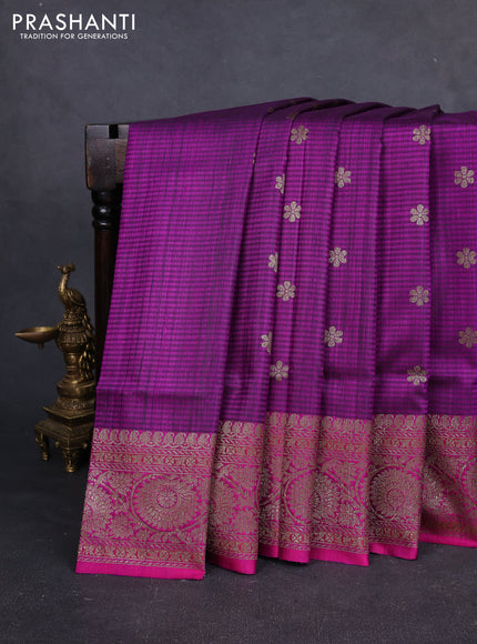 Banarasi dupion silk saree purple and pink with thread & zari woven buttas and woven border