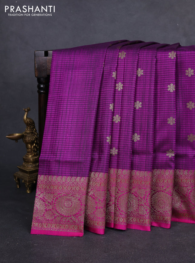 Banarasi dupion silk saree purple and pink with thread & zari woven buttas and woven border