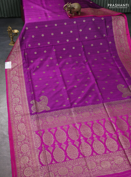 Banarasi dupion silk saree purple and pink with thread & zari woven buttas and woven border