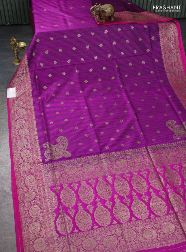 Banarasi dupion silk saree purple and pink with thread & zari woven buttas and woven border