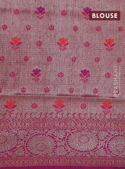 Banarasi dupion silk saree reddish pink and purple with thread & zari woven buttas and woven border