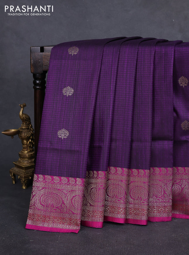 Banarasi dupion silk saree purple and magenta pink with thread & zari woven buttas and woven border