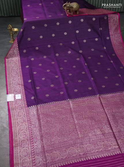 Banarasi dupion silk saree purple and magenta pink with thread & zari woven buttas and woven border