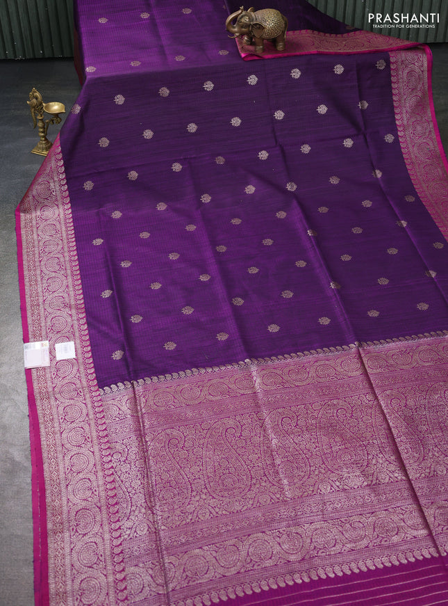 Banarasi dupion silk saree purple and magenta pink with thread & zari woven buttas and woven border
