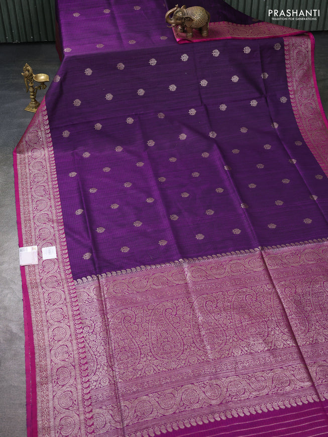 Banarasi dupion silk saree purple and magenta pink with thread & zari woven buttas and woven border