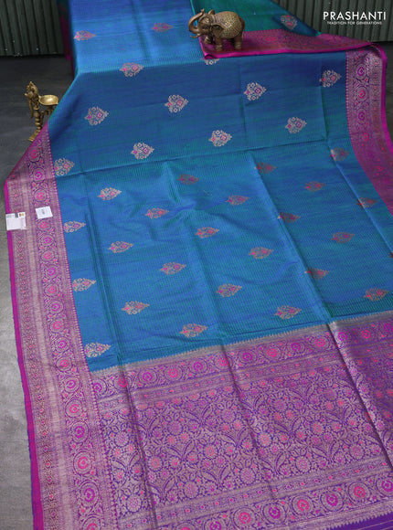 Banarasi dupion silk saree dual tone bluish green and pink with thread & zari woven buttas and woven border