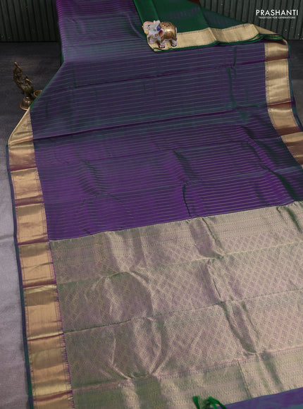 Dual shade of green pure kanchipuram silk saree with embroidery readymade blouse