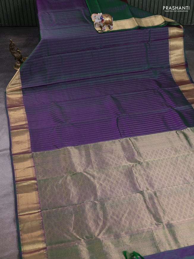 Dual shade of green pure kanchipuram silk saree with embroidery readymade blouse